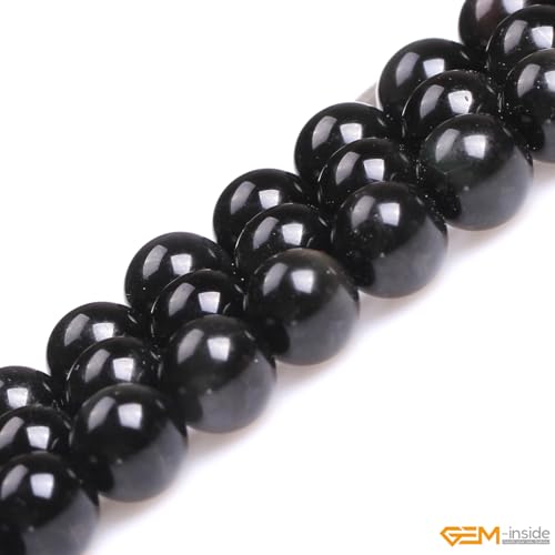 GEM-Inside Natural 12mm Black Obsidian Gemstone Loose Beads Round Energy Power Beads for Jewelry Making 15" - color: Black Obsidian, size: 12mm