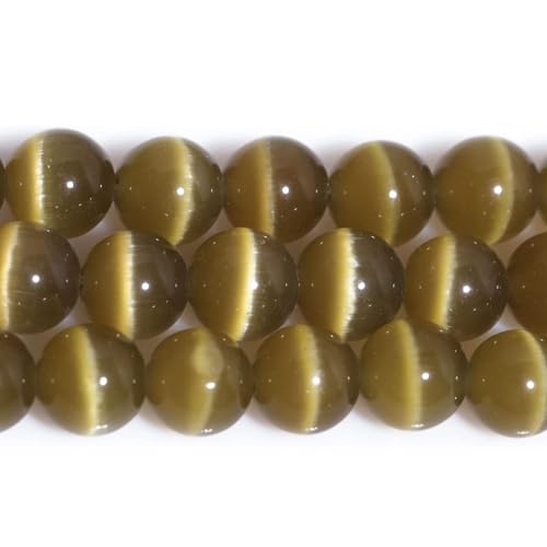 HAAMIIQII 10mm Brown Cat Eye Glass Round Crystal Stone Loose Gemstone Beads for Jewelry Making Bracelets Necklaces Earrings Crafts (35-40pcs) - color: Brown, size: 10mm (35pcs)