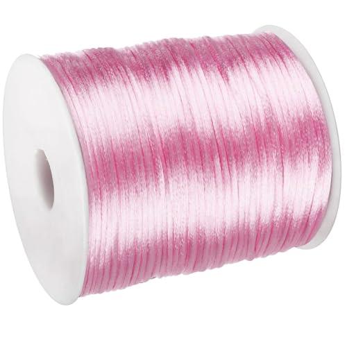 2mm x 300Feet Satin Nylon Cord, Silky Smooth Nylon String for Jewelry Making Bracelet Necklaces Beading Thread Rattail Macrame Kumihimo Chinese Knot Craft (Pink) - color: Pink