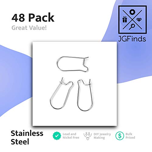 JGFinds Stainless Steel Ear Wire Hooks, 48 Pack Earring Findings, Secure Lock Kidney Wires - Teardrop Dangle 1 Inch - size: 1 Inch Long