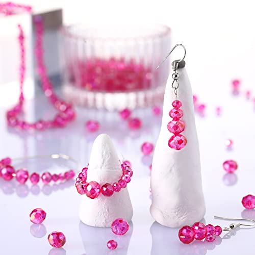 WILLBOND 600 Pcs Crystal Glass Beads for Jewelry Making Bulk Suncatcher Faceted Rondelle Loose Gemstone for Valentine's Day, Irish Holiday, Easter Bracelet DIY Crafts 8mm, 6mm, 4mm(Hot Pink) - color: Hot Pink