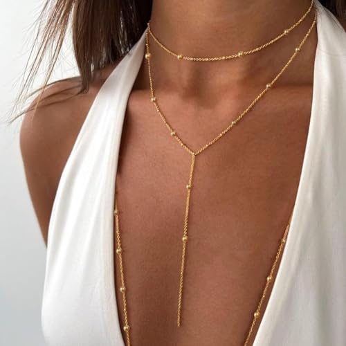 Body Chain,Body Jewelry for Women,Sexy Layered Chest Chain,Layered Adjustable Waist Jewelry for Beach Accessories,Gold Plated Waist Chains - color: Gold-B