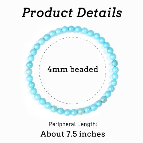 MAIBAOTA Healing Crystal Bracelet for Women Men, 8/4 mm Natural Stone Beaded Bracelets, Jewelry Birthday Gifts, Round Gemstones Stretch Bracelets - color: Green-Turquoise, size: 4 mm