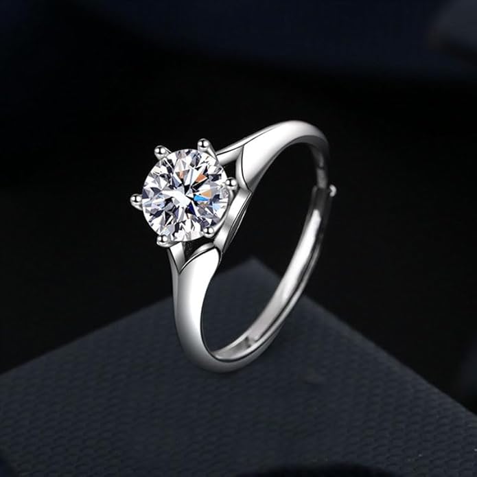 S925 Sterling Silver 0.5 Carat Natural Diamond Adjustable Ring | D-color Ideal Cut VVS1 Clarity | Elegant Simplicity | Engagement Ring for Her