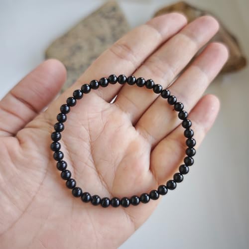 Natural Healing Gemstone Bracelet Handmade Yoga Stretch Elastic Bracelet Stress Relief Crystal Jewelry for Men and Women - color: Black Onyx (Positive Energy), size: 4mm