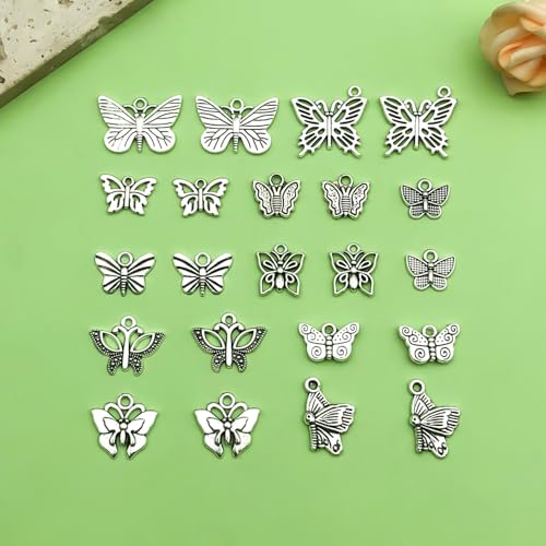 Sailanzi 112pcs Alloy Ancient Silver Butterfly Insect Series Pendant Jewelry Making DIY Keychain Earrings Pendant Various Design Charms for Jewelry Making Bracelets Necklace (SN86) - color: SN86