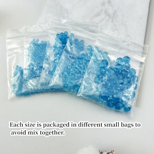 480pcs Crystal Glass Beads 3mm 4mm 6mm 8mm 10mm Round Faceted Glass Spacer Beads for Bracelets Necklace Earring DIY Jewelry Making Craft(Lake Blue) - color: Lake Blue