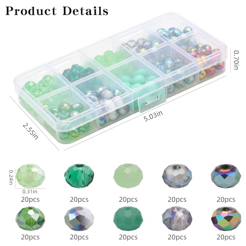 200pcs 8MM Faceted Rondelle Glass Beads for Jewelry Making, Briolette Crystal Glass Beads Plated Round Loose Spacer Beads for DIY Supplies Bracelets Necklaces Earrings (Green) - color: Green