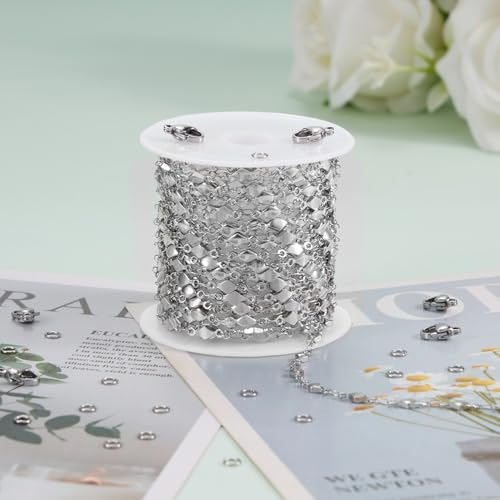 KYUNHOO Stainless Steel Silver Chain Roll 4 Meters Long Small Diamond Shape Jewelry Making Chains for Crafts DIY Supplies Jewelry Findings - color: Rhombic Steel
