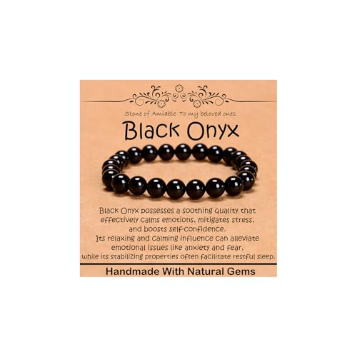 Natural Healing Gemstone Bracelet Handmade Yoga Stretch Elastic Bracelet Stress Relief Crystal Jewelry for Men and Women - color: Black Onyx (Positive Energy), size: 8mm