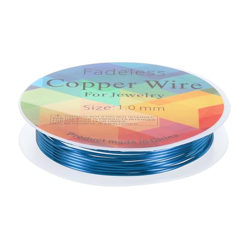 HARFINGTON 5ft Jewelry Wire, 18 Gauge (1mm) Brass Craft Soft Metal Tarnish Resistant Copper Beading Wire for Jewelry Making Supplies Crafting, Blue - color: Blue, size: 18 Gauge x 5ft
