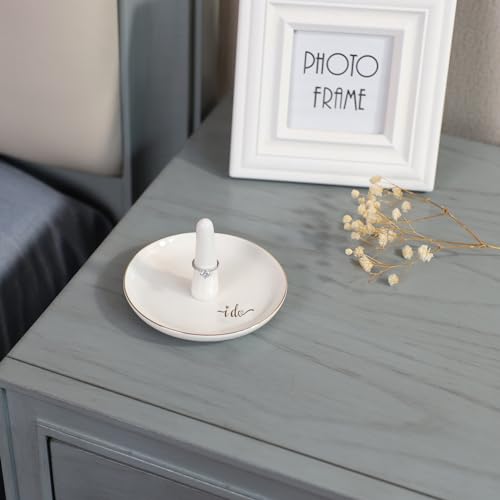 HOME SMILE I Do Ring Holder,Engagement Engaged Wedding Bridal Gifts for Newly Engaged Friend,Daughter, Sister,Newlyweds,BFF,Ceramic White - style: Bridal Shower/Bride-to-be Gifts I do