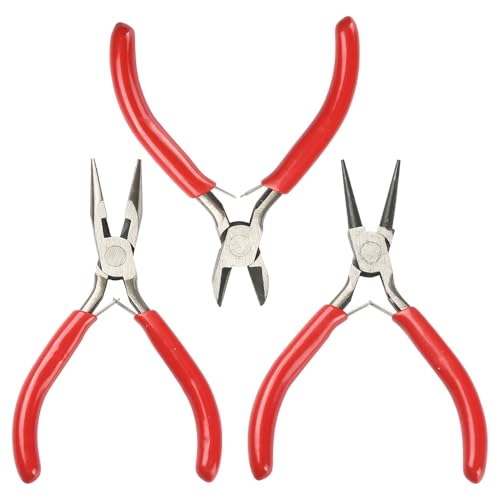 Pliers for Jewelry Making, Jewelry Pliers Set Includes Needle Nose Pliers, Round Nose Plier and Wire Cutters, Jewelry Making Tools for Jewelry Repair, Wire Wrapping, Beading and Crafts - color: Red
