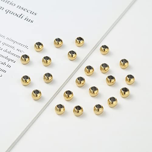 60 Pcs Gold Plated Stainless Steel Round Spacer Beads 3.5mm Hole, Seamless Loose Beads for DIY Bracelet Necklace Jewelry Making Findings 6mm - color: gold, size: 6*3.5mm