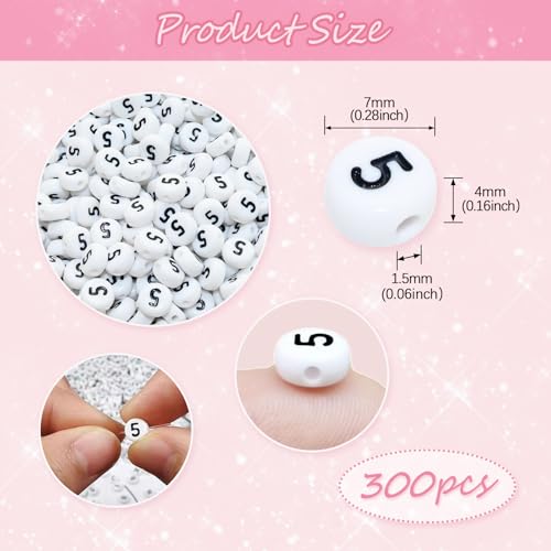 Looconi 300pcs Number Beads 5 Plastic Beads for Jewelry Making - color: Number5, size: 7x4mm