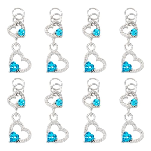 FASHEWELRY 15Pcs Alloy Crystal Rhinestone Heart Charms, Blue Love Heart Glass Dangle Charms Platinum Hollow Pendants for DIY Valentine's Day Necklace Earring Jewelry Making Craft - color: Heart-Blue