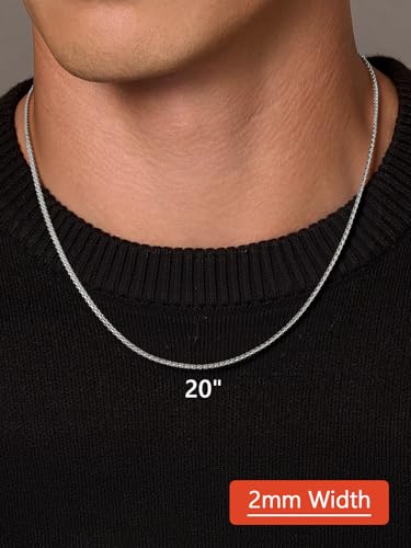FaithHeart Mens Black/Silver/Gold Stainless Steel Flat Box Link Chain Necklace, Stylish 2/4/6/8mm Width Box Chains Necklaces for Men Non Tarnish Hip Hop Chain Jewelry Gifts,14"-30" Length - color: 2mm Width-Classic Silver, size: 28 Inches Length