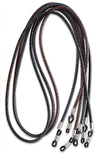 HANGIT, Elegant Eyeglass, Sunglass Strap-Chain-Retainer, Sports Band, 3 Pack (blue black brown - PU Leather For Men Women By HANGIT