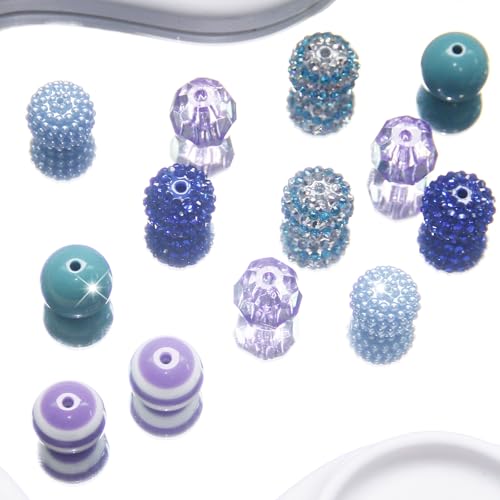 Exway 48 Pcs 20mm Purple Acrylic Resin Rhinestone Bubblegum Beads - Round, Large, Sparkly Craft Beads for Pen, Beadable Keychain, Bracelet, Necklace - DIY Jewelry Making Supplies - color: Purple