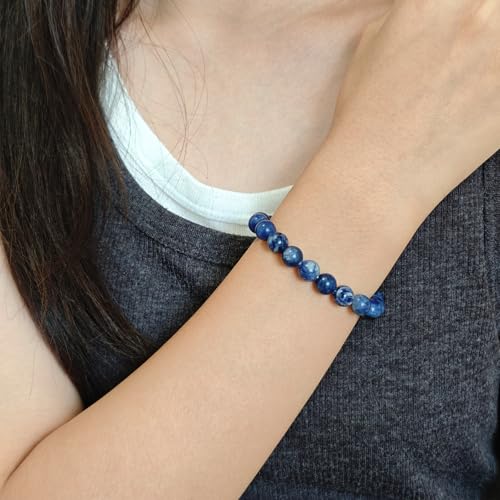 Natural Healing Gemstone Bracelet Handmade Yoga Stretch Elastic Bracelet Stress Relief Crystal Jewelry for Men and Women - color: Blue Sodalite (Wisdom), size: 8mm