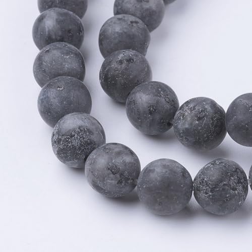 45Pcs Natural Black Larvikite Bead 8mm Round Natural Gemstone Beads Frosted Spacer Loose Bead for DIY Craft Bracelet Necklace Earrings Jewelry Making Supplies - color: Natural Black Larvikite