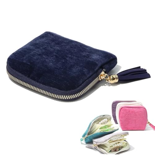 Travel Jewelry Organizer Case, Small Jewelry Pouch Bags with Zipper & Tassel, Travel Jewelry Case for Earrings Necklaces Rings Bracelets Brooches, Travel Gifts for Women - color: Navy Blue