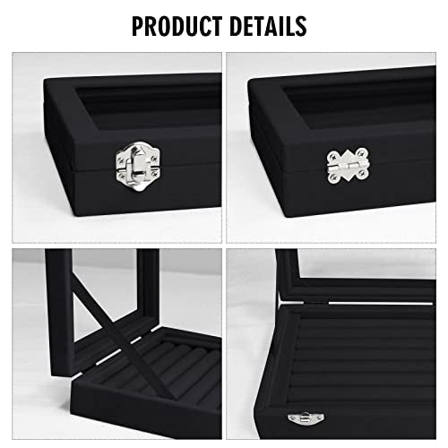 Vicoter Rings Organizer Tray 7 Slots Velvet Jewelry Earring Storage Box with Transparent lid Jewelry Display Case for Girls Wife Mom Women (Black) - color: Black