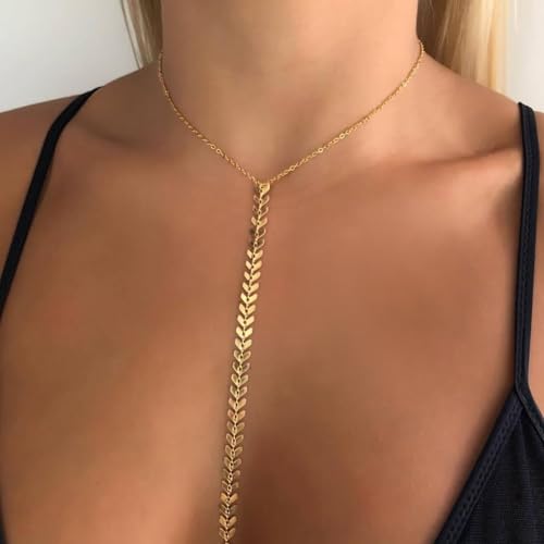14K Gold Plated Body Chains for Women, Sexy Layered Belly Waist Chain Crossover Bikini Bra Chain, Summer Beach Rhinestone Body Jewelry - style: Gold Fishbone