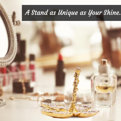 Matashi Butterfly Jewelry Holder for Women, Enamel - Gold Plated Jewelry Stand Organizer Ring Holder w/Crystals, Gift for Mom on Christmas, Mother’s Day, Birthday, Anniversary, Valentine’s Day, White - color: White