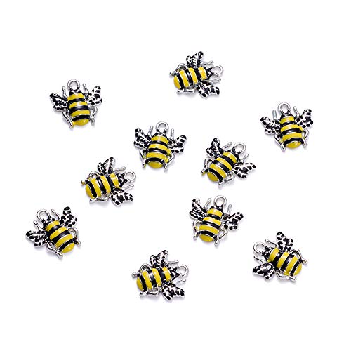 Craftdady Enamel Dangle Charms Pendant Food Animal Flower Cute Charms Colorful Metal Fruit Pendants Hang Ornament for Craft Bracelet Necklace Earring Key Chains Jewelry Making - color: Yellow & Black Bee
