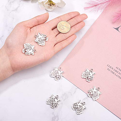PH PandaHall 30pcs Tiger Head Pendants Animal Tiger Charms Pendant Antique Silver Alloy Tigers Charm Beads Dangle Charms for Necklace Bracelet Jewelry Makings Keychain DIY Craft Christmas - color: Antique Silver Tiger - 30pcs