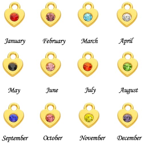 BetterJonny 120 Pieces Crystal Birthstone Charms Beads, 12 Colors Round Crystal Charm with Rings Handmade Jewelry Pendants for Jewelry Necklace Bracelet Earring Making - color: Heart Crystal