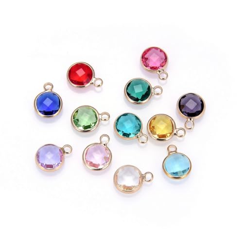 Adabele 5 sets Grade A Mixed Birthstone Charm 8mm Crystal Pendant Drop Bead 18K Yellow Gold Plated (60pcs) For DIY Craft Jewelry Making CCP24 - color: Gold, size: 8mm (0.31") - 60pcs