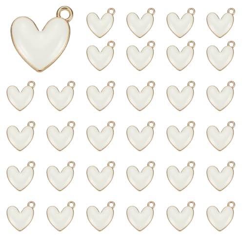 MECCANIXITY Enamel Alloy Heart Charm, Valentine Heart Pendants Love Jewelry Making Charm for DIY Necklace Bracelet Earrings Keychain - color: White