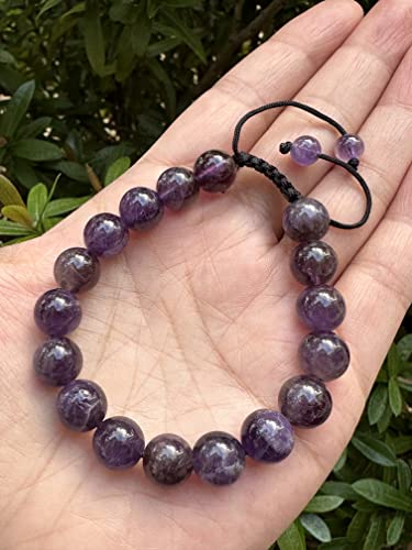 GAF TREASURES Grade A ++ Gemstone Round Bead Adjustable Bracelet 10mm, Genuine Crystal Bead Bracelet, Gift for Men & Women - color: Amethyst