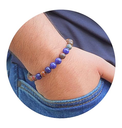 Black Obisidian Bracelets for Men 8" Inch Full Stretch Healing Crystal Bracelet, Beaded Charm Bracelet for Men Gifts Fathers Day Anniversary Birthday Gifts for Him - color: Jasper & Sodalite Bracelets