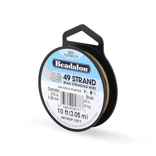 Beadalon 49 Strand Stainless Steel Bead Stringing Wire, .015 in / 0.38 mm, Gold Plated, 10 ft / 3.1 m - color: Gold Plated, style: .015 in / 0.38 mm, 10 ft / 3.1 m