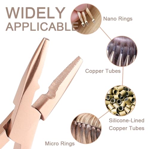 Hair Extension Tool Kit Microlink Pliers for Sewing Weft Extensions Hair Extension Beading Tool Hair Needle Pulling Hook Micro Bead Closer and Remover Pliers - color: 1 Rose Gold