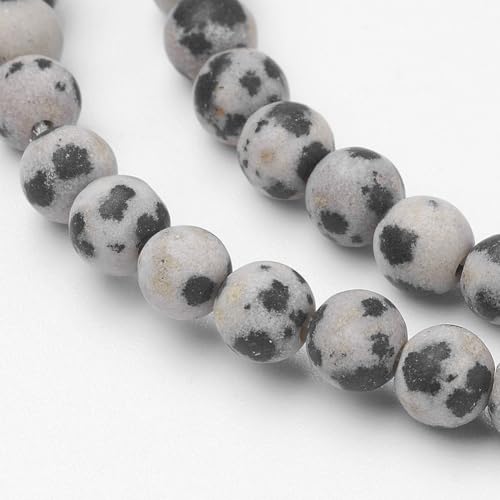85Pcs Frosted Natural Dalmatian Jasper Beads 4mm Gemstone Beads Round Stone Loose Bead for DIY Bracelets Necklace Earrings Jewelry Making - color: Natural Dalmatian Jasper-Frosted, size: 4mm