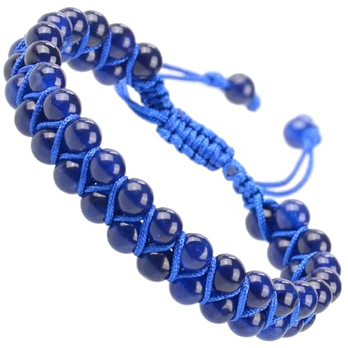 MASSIVE BEADS Double Layer Natural Chakra Healing Power Crystals Macrame Bracelet Yoga Stone Beads Gemstone Meditation Relax Anxiety Bangle for Unisex Women Men - color: Blue Jade, size: 6mm