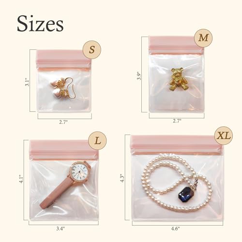 30 PCS Clear Plastic EVA Anti Tarnish Jewelry Storage Bags, Zip Ziplock Jewelry Pouches for Selling & Gift, Little Mini Travel Organizer for Ring Earing Chain Bracelet (L) - size: L(3.4"*4.1")