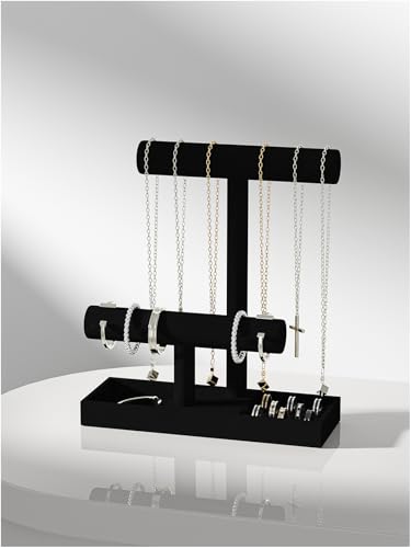 Bracelet and Necklace Holder,Velvet Jewelry Necklace Display Organizer Stand,bracelet Holder for Selling,Bracelet and Necklace Storage Tree (Style 2（Black）) - style: Style 2（Black）