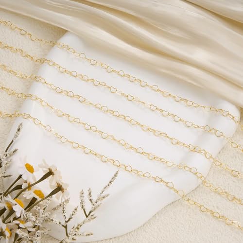 YOUBEIYEE 16.4 Feet Gold Plated Heart Link Chain for Jewelry Making Stainless Steel Chains Bulk on Spool - color: Flat Heart Gold
