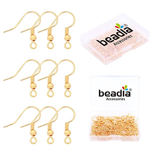 BEADIA 18K Gold Plated Earring Hooks 18x18mm 80pcs with Beads for Jewelry Making Findings - size: Hooks 1# 18x18mm