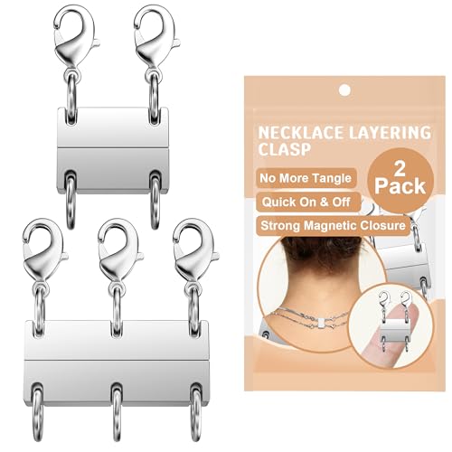 Necklace Layering Clasp - Silver Plated Multiple Necklace Clasp Set, Magnetic Chain Separator & Extender for Women, Double & Triple Closure for Layering (2 PCS/Silver) - color: 2 PCS/Silver