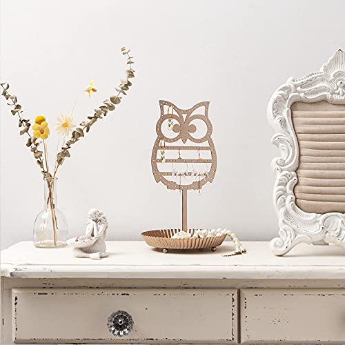 NIKKY HOME Earring Holder Hanging Organizer Stand Metal Jewelry Tree Table Top Owl Ear Stud Holder Tower Rack with Ring Tray for Girls (134 Holes), Gold - color: Rose Gold