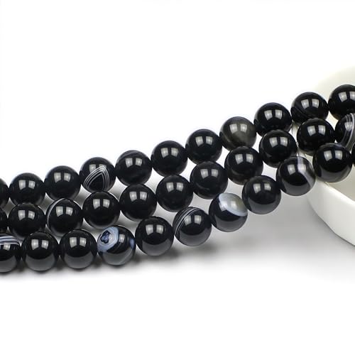 MJDCB Natural Black Striped Agate Round Loose Beads for Jewelry Making DIY Bracelet Necklace (4mm) - color: Black Striped Agate, size: 4mm