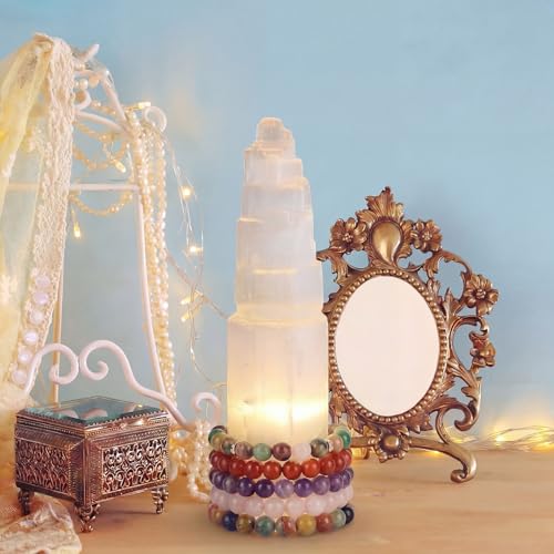 RattanView Large Selenite Tower 8'' Selenite Bracelet Holder Display Organizer Stand Healing Cleansing Recharging Home Decor