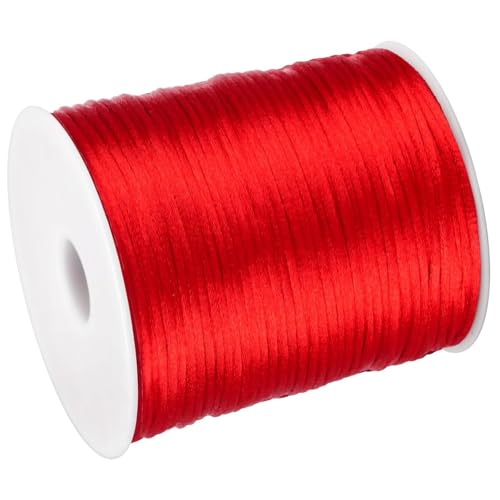 2mm x 300Feet Satin Nylon Cord, Silky Smooth Nylon String for Jewelry Making Bracelet Necklaces Beading Thread Rattail Macrame Kumihimo Chinese Knot Craft (Red) - color: Red