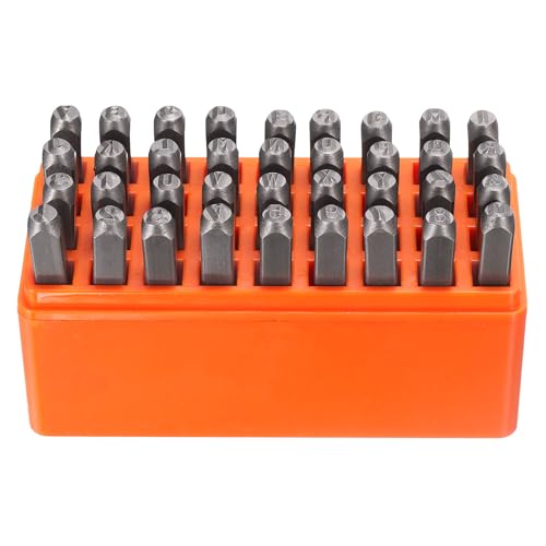 HARFINGTON 36pcs Metal Stamping Kit 3/16" (5mm) Steel Uppercase Letter and Number Punch Set (A-Z / 0-8 / "&" Symbol) Punch Press Tool with Case for Imprinting Metal Plastic Wood Leather - size: 3/16"
